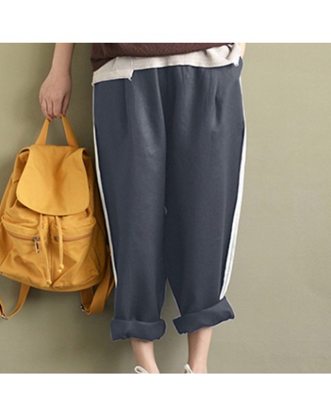 Casual White Striped High Waist Long Harem Loose Pants