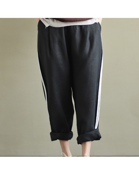 Casual White Striped High Waist Long Harem Loose Pants