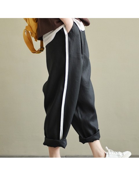 Casual White Striped High Waist Long Harem Loose Pants