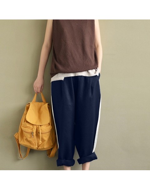 Casual White Striped High Waist Long Harem Loose Pants