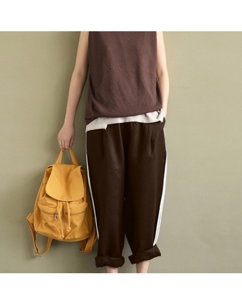 Casual White Striped High Waist Long Harem Loose Pants