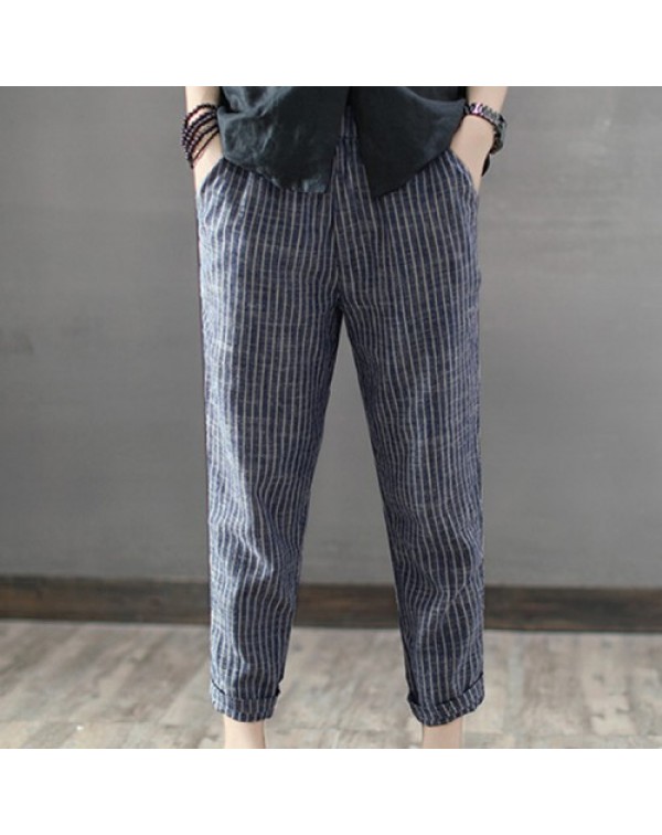 Black/Navy Striped High Waist Long Harem Pants 