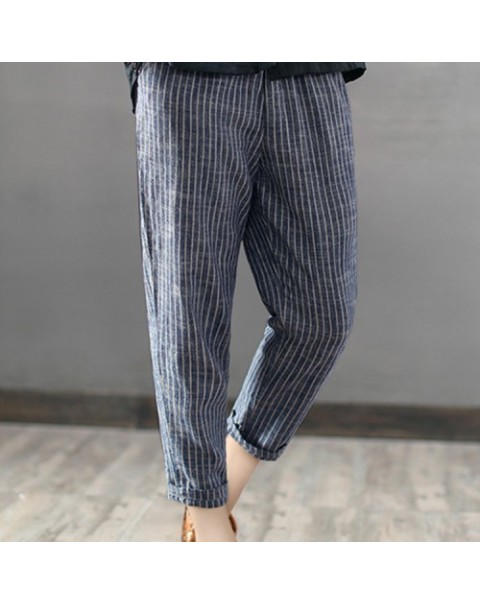 Black/Navy Striped High Waist Long Harem Pants 