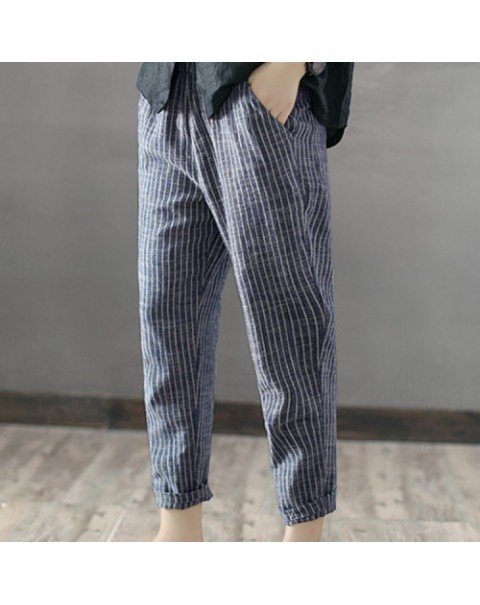 Black/Navy Striped High Waist Long Harem Pants 