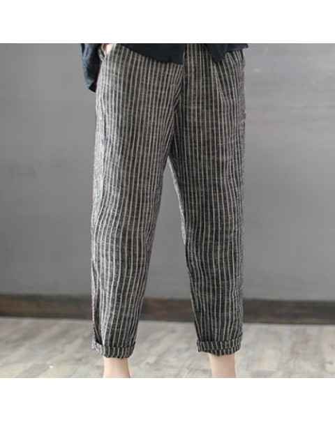 Black/Navy Striped High Waist Long Harem Pants 