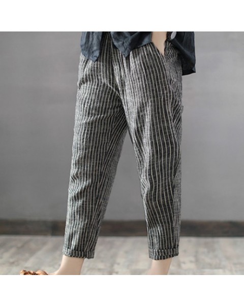 Black/Navy Striped High Waist Long Harem Pants 