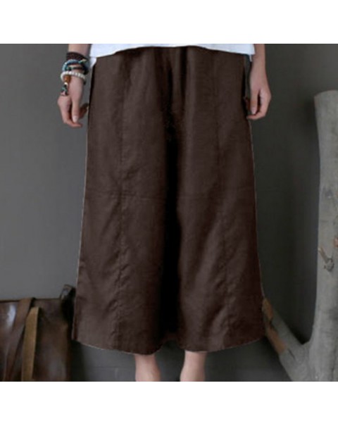 Solid Color Loose Elastic Waist Long Wide Leg Pants