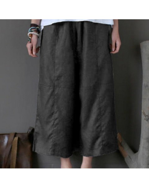 Solid Color Loose Elastic Waist Long Wide Leg Pants