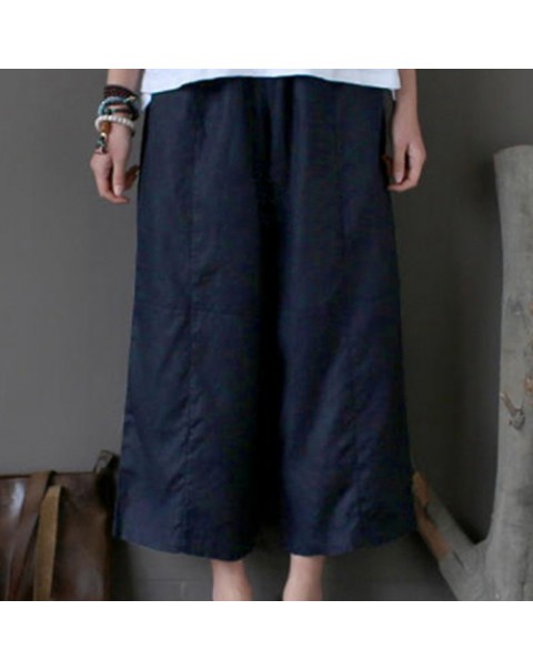 Solid Color Loose Elastic Waist Long Wide Leg Pants