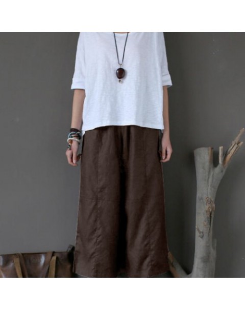 Solid Color Loose Elastic Waist Long Wide Leg Pants