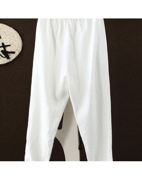 Solid Color Elastic Waist Loose Harem Pants