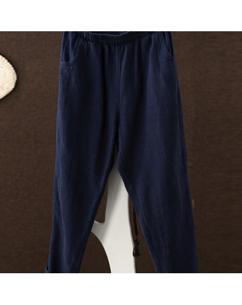 Solid Color Elastic Waist Loose Harem Pants