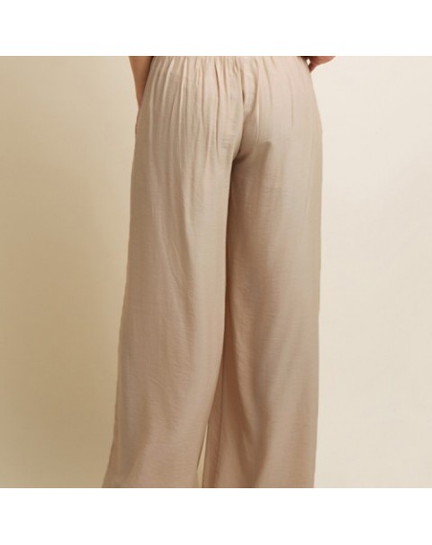 Beige/Blue Loose High Waist Wide Leg Long Pants