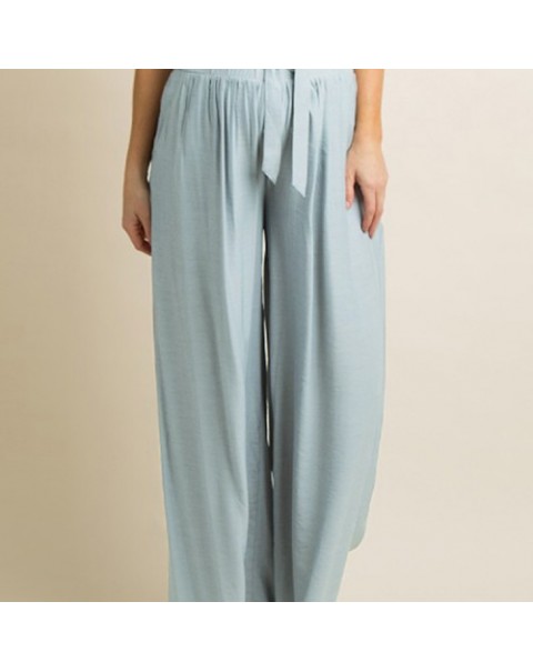 Beige/Blue Loose High Waist Wide Leg Long Pants