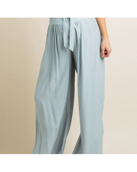 Beige/Blue Loose High Waist Wide Leg Long Pants