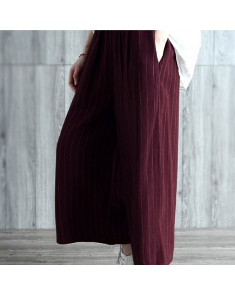 Black/Burgundy High Waist Casual Loose Stripe Long Pants 