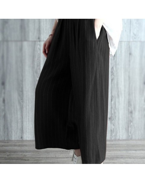 Black/Burgundy High Waist Casual Loose Stripe Long Pants 