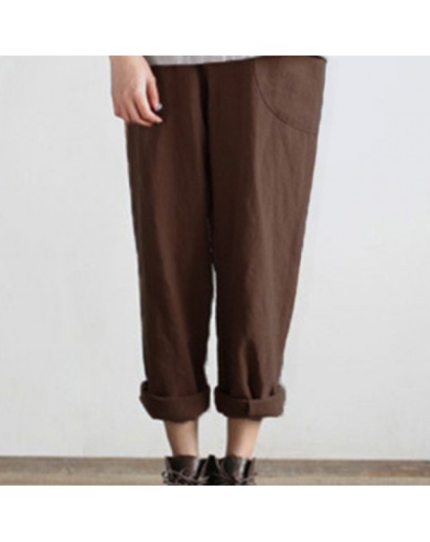 Casual Solid Color Cotton Baggy Pants