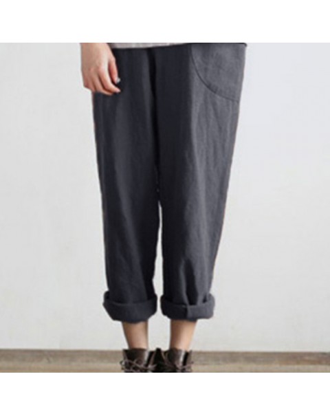 Casual Solid Color Cotton Baggy Pants