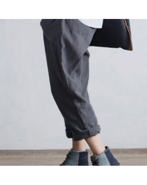 Casual Solid Color Cotton Baggy Pants