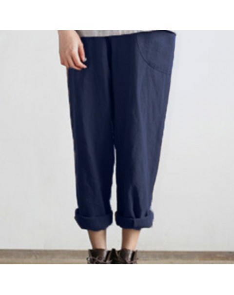 Casual Solid Color Cotton Baggy Pants