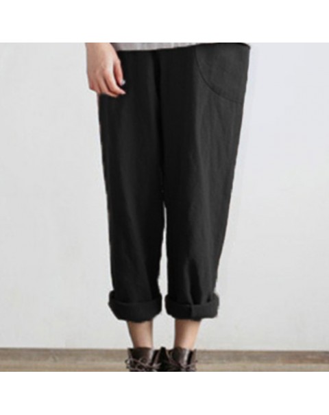 Casual Solid Color Cotton Baggy Pants