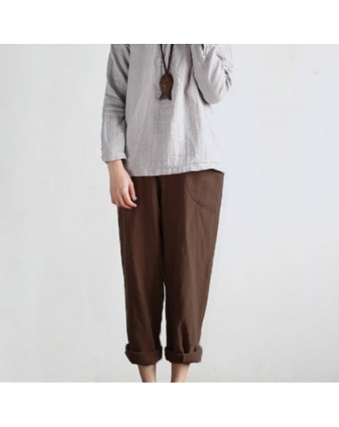 Casual Solid Color Cotton Baggy Pants