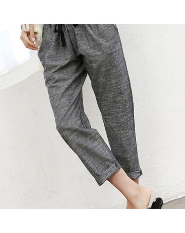 Gray Casual High Elastic Waist Long Harem Pants