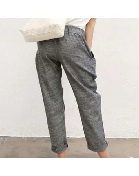 Gray Casual High Elastic Waist Long Harem Pants