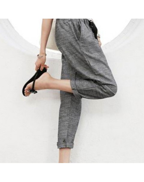 Gray Casual High Elastic Waist Long Harem Pants