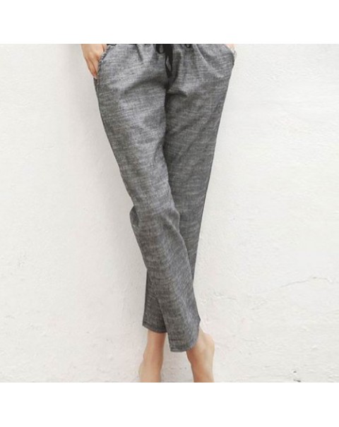 Gray Casual High Elastic Waist Long Harem Pants