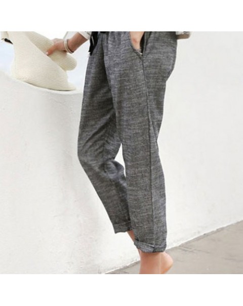 Gray Casual High Elastic Waist Long Harem Pants