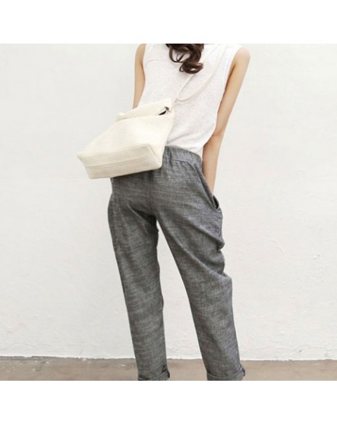 Gray Casual High Elastic Waist Long Harem Pants