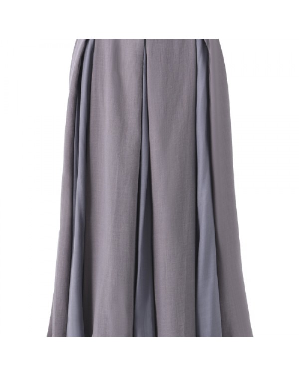 Casual Solid Color Elastic Waist Pleated Maxi Skirt