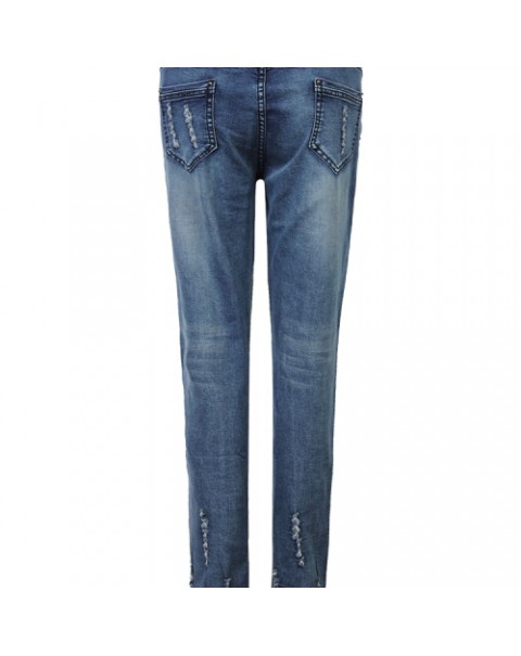 Casual Solid Color Ripped Holes Skinny Denim Pants