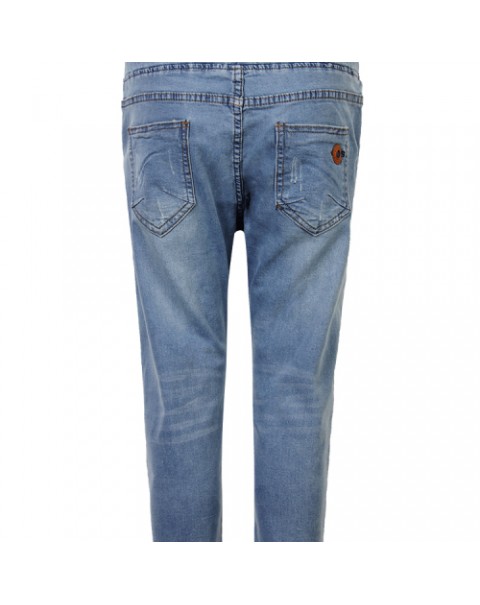 Blue Simple Casual Elastic Waist Jeans