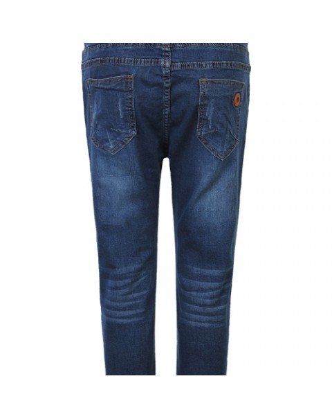 Blue Simple Casual Elastic Waist Jeans