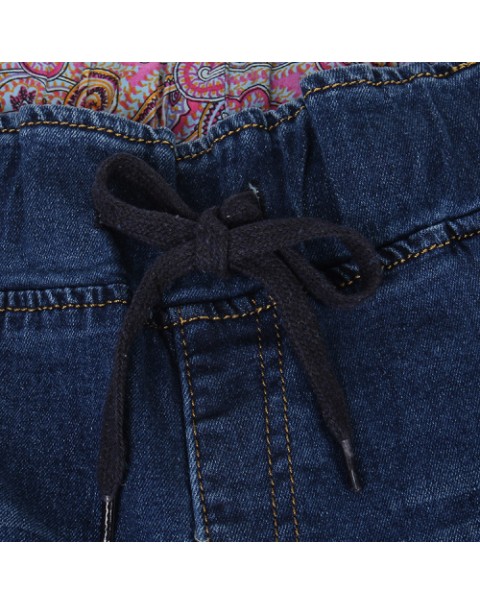 Blue Simple Casual Elastic Waist Jeans