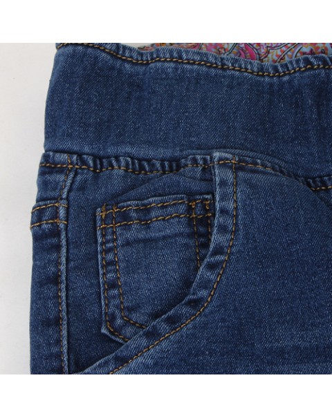 Blue Simple Casual Elastic Waist Jeans