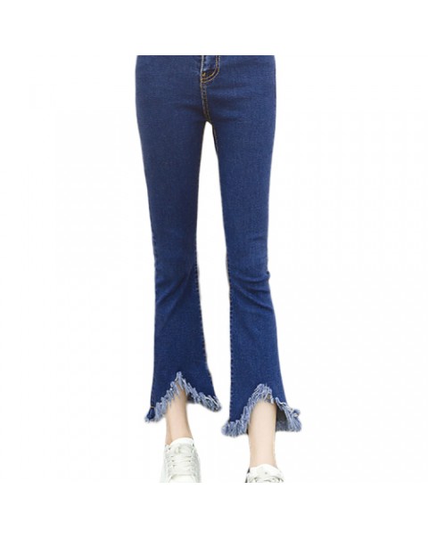 Blue/Black Casual Tassel Ninth Slim Jeans