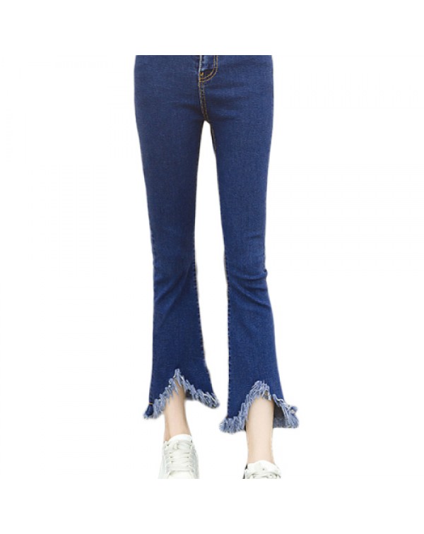 Blue/Black Casual Tassel Ninth Slim Jeans