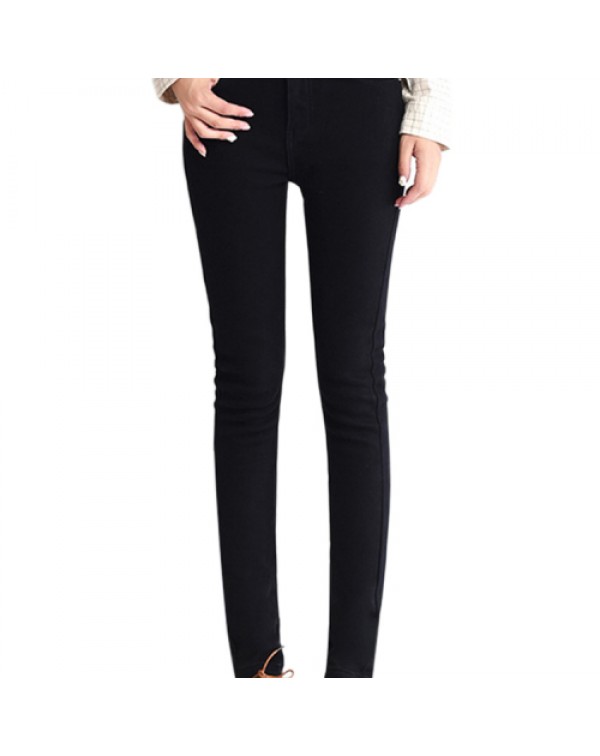 Black Thick Mid Waist Denim Skinny Jeans