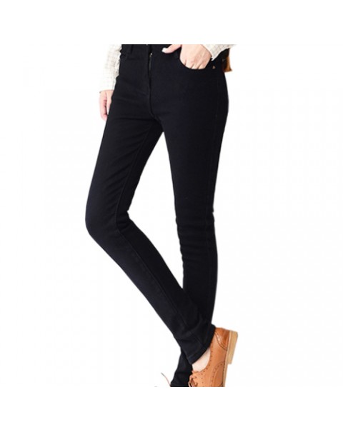 Black Thick Mid Waist Denim Skinny Jeans