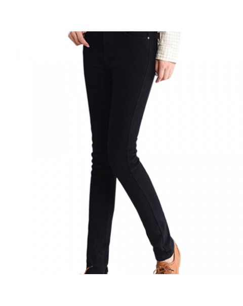 Black Thick Mid Waist Denim Skinny Jeans