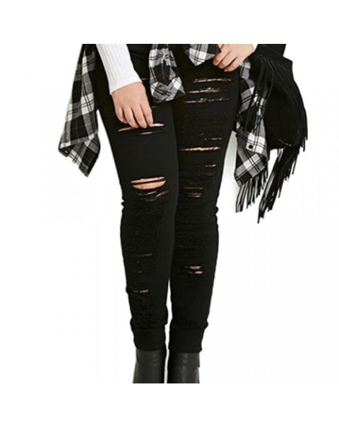 Black Casual Ripped Slim Denim Jeans