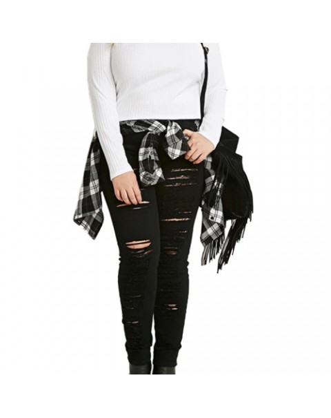 Black Casual Ripped Slim Denim Jeans