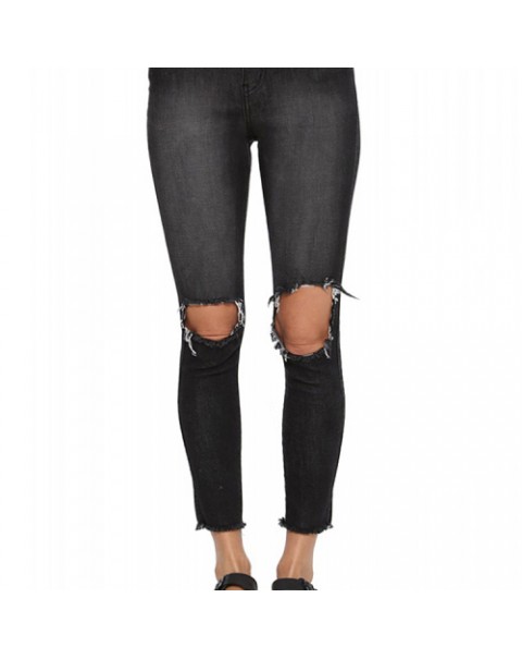 Black/Blue Vintage Skinny Knee Holes Denim Jeans