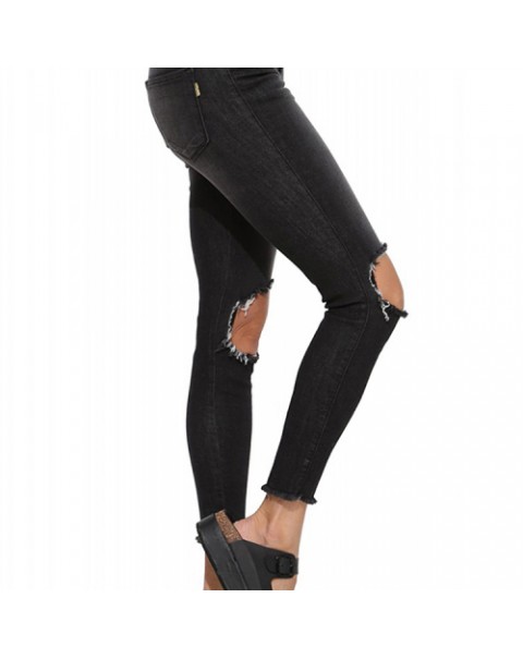 Black/Blue Vintage Skinny Knee Holes Denim Jeans