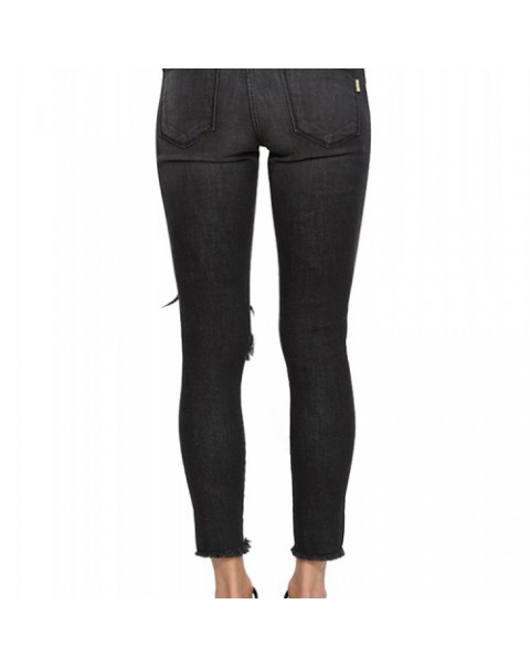 Black/Blue Vintage Skinny Knee Holes Denim Jeans