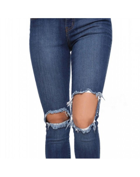 Black/Blue Vintage Skinny Knee Holes Denim Jeans